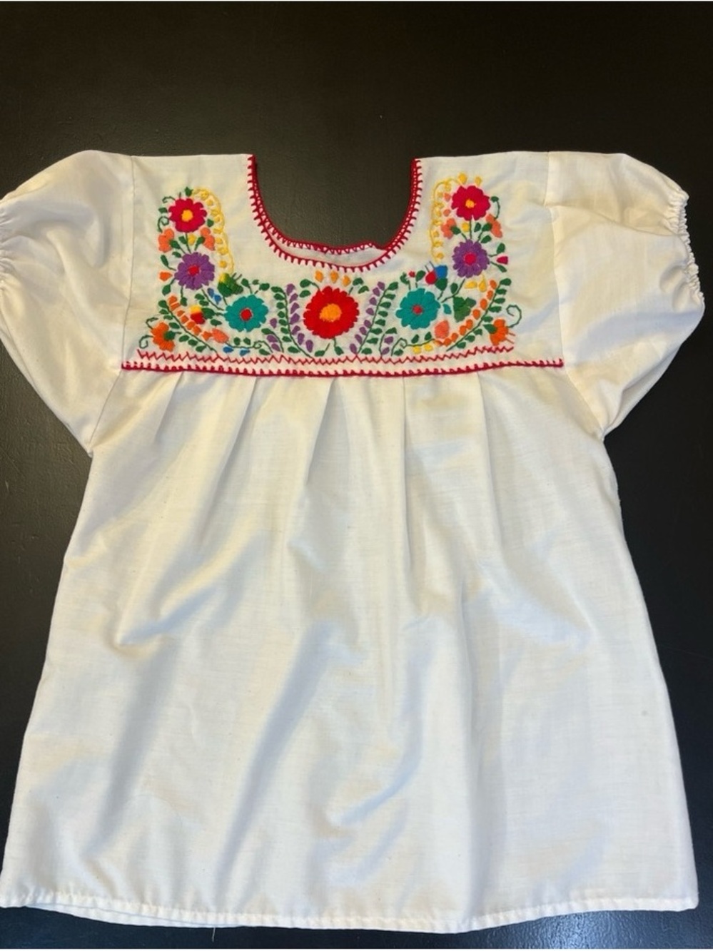 Embroidered White Kids Dress with Colorful Floral Yoke